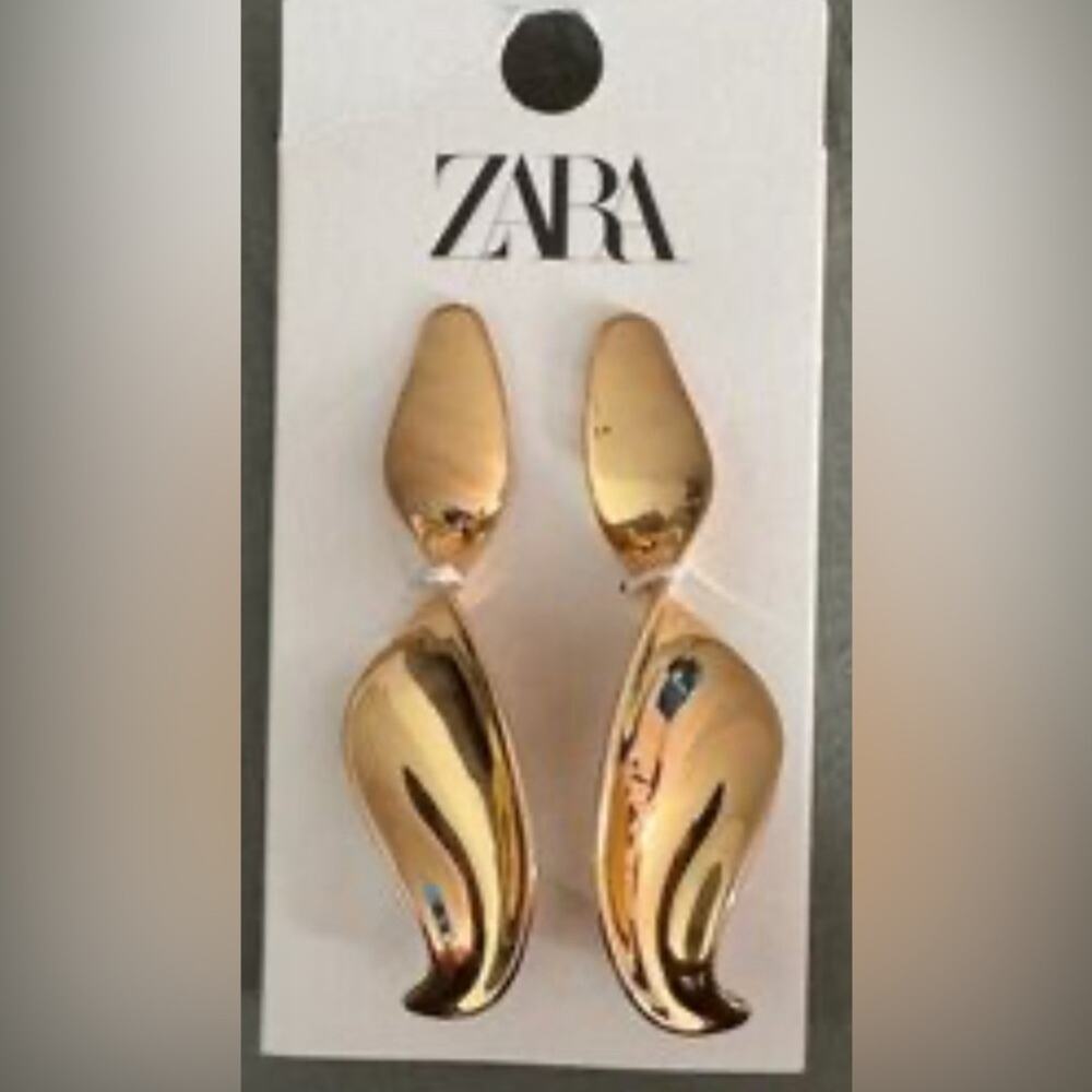 Zara Shiny Gold Sculptural Drop Earrings